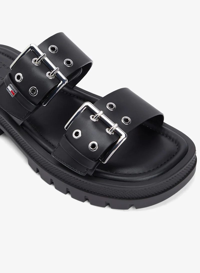 TOMMY JEANS Black Chunky Cleat Double Buckle Sandals for Women | Best Price UAE